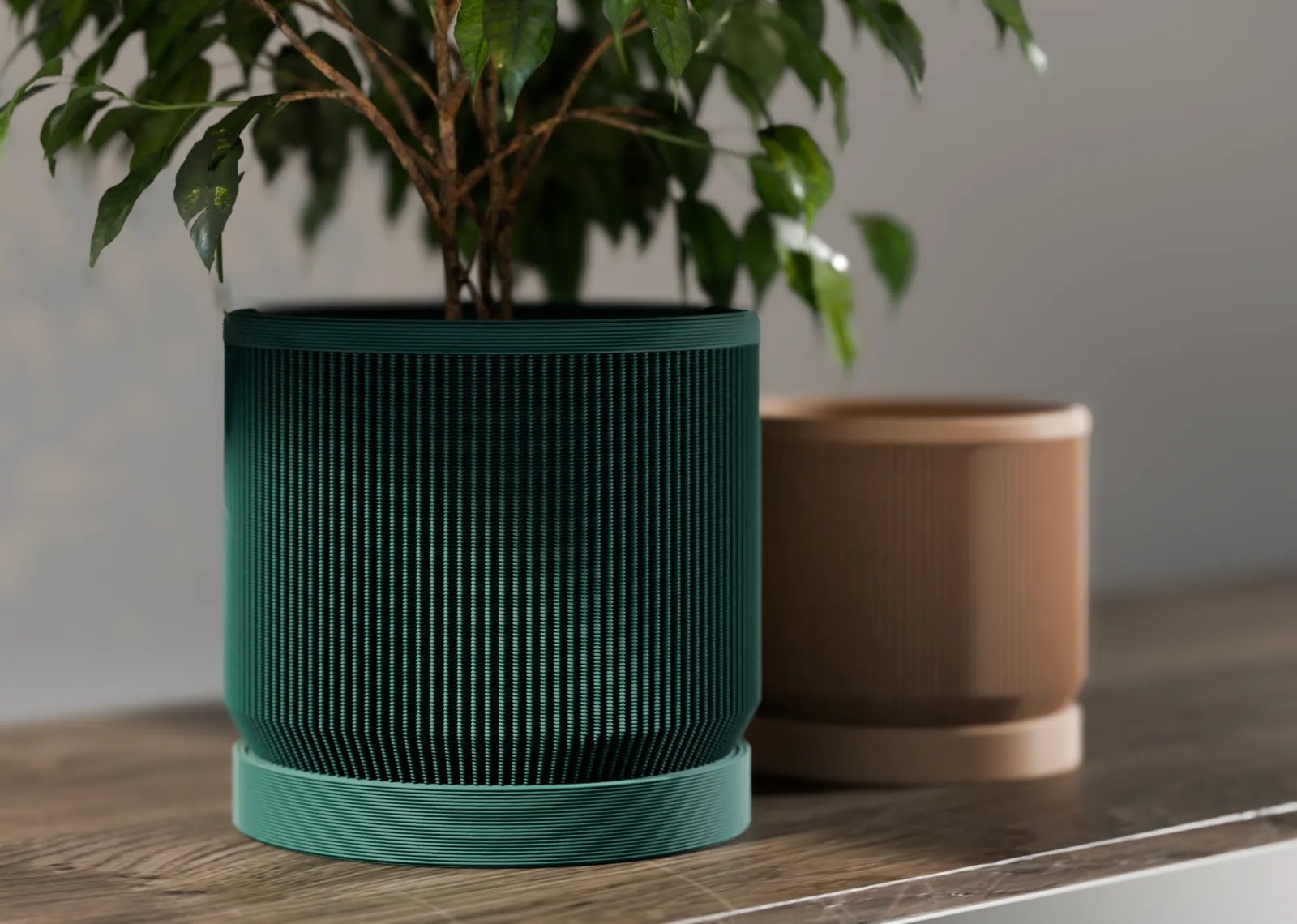 Mid Century Modern Ribbed Planter with Drip Ablage von HC3D Produktbild