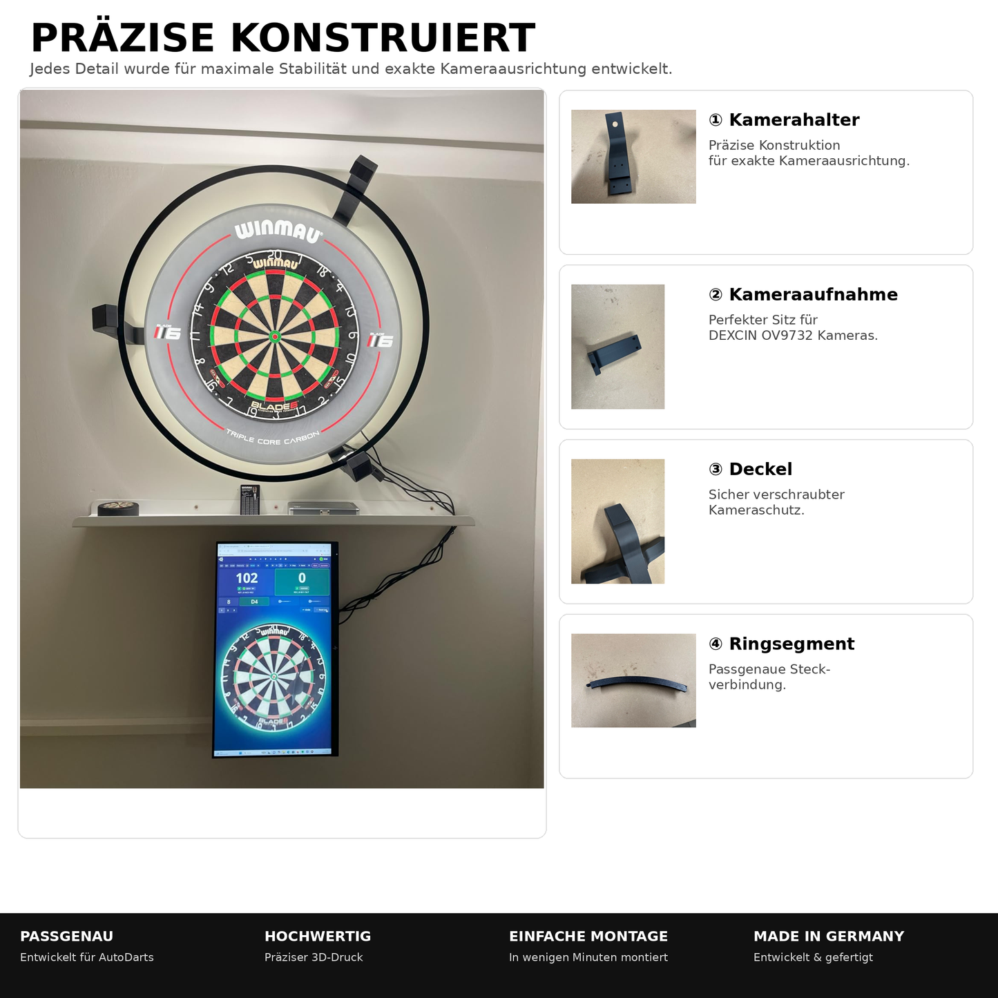 Kamerahalter-Set kompatibel mit AutoDarts OV9732 und 3D-Ring +LED Auto Darts by HC3D
