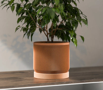 Mid Century Modern Ribbed Planter with Drip Ablage von HC3D Produktbild